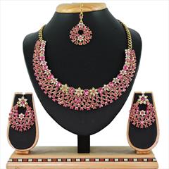 Pink and Majenta, White and Off White color Necklace in Metal Alloy studded with CZ Diamond & Gold Rodium Polish : 1590944