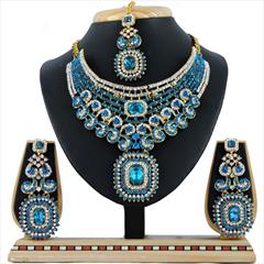 Blue, White and Off White color Necklace in Metal Alloy studded with CZ Diamond & Gold Rodium Polish : 1591009
