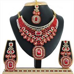 Red and Maroon, White and Off White color Necklace in Metal Alloy studded with CZ Diamond & Gold Rodium Polish : 1591011