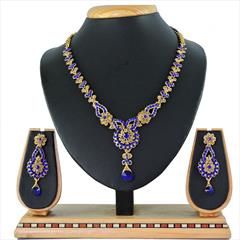 Blue, Gold color Necklace in Metal Alloy studded with CZ Diamond & Gold Rodium Polish : 1591652
