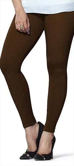 Casual Beige and Brown color Leggings in Lycra fabric with Thread work : 1592003