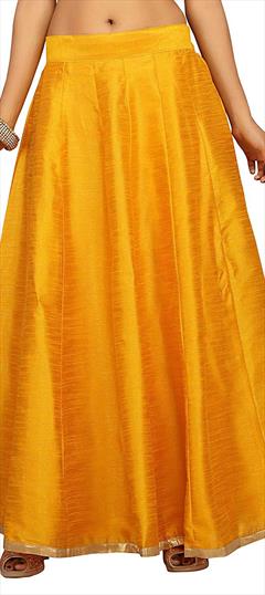 Casual Yellow color Skirt in Dupion Silk fabric with A Line Lace work : 1592058