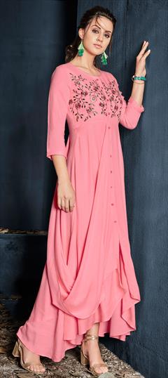 Bollywood Pink and Majenta color Gown in Rayon fabric with Embroidered, Resham, Thread work : 1593311