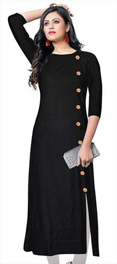 Casual Black and Grey color Kurti in Rayon fabric with Elbow Sleeve, Straight Thread work : 1593797