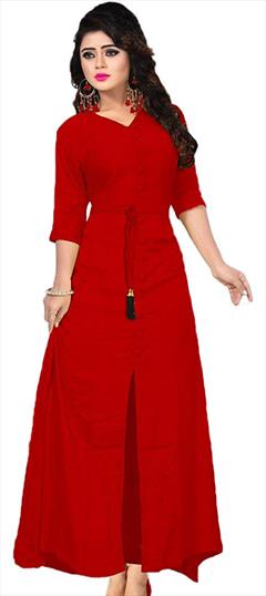 Casual Red and Maroon color Dress in Rayon fabric with Thread work : 1593804