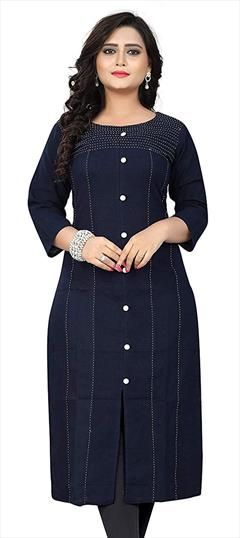 Casual Black and Grey color Kurti in Rayon fabric with Long Sleeve, Straight Thread work : 1593809