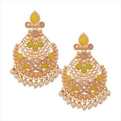 Beige and Brown, Green color Earrings in Metal Alloy studded with CZ Diamond, Pearl & Gold Rodium Polish : 1594146