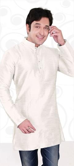 White and Off White color Kurta in Dupion Silk fabric with Thread work : 1594663