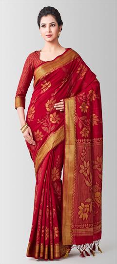 Traditional, Wedding Red and Maroon color Saree in Kanchipuram Silk, Silk fabric with South Weaving work : 1594896