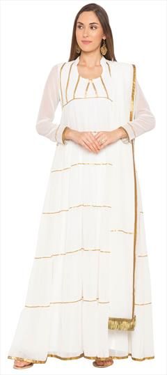 Party Wear White and Off White color Salwar Kameez in Georgette fabric with A Line Gota Patti work : 1595630