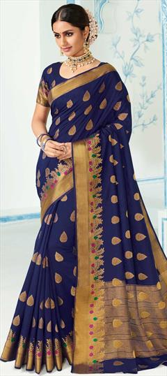 Traditional Blue color Saree in Raw Silk, Silk fabric with South Weaving work : 1595666