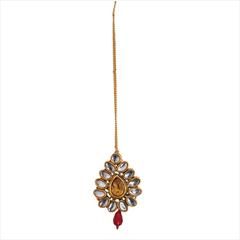 Red and Maroon, White and Off White color Mang Tikka in Brass studded with Kundan & Gold Rodium Polish : 1596184