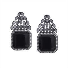 Black and Grey color Earrings in Brass studded with CZ Diamond & Silver Rodium Polish : 1596220