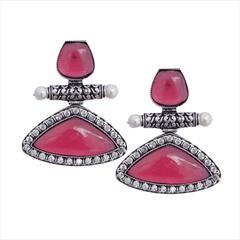 Pink and Majenta color Earrings in Brass studded with CZ Diamond & Silver Rodium Polish : 1596222