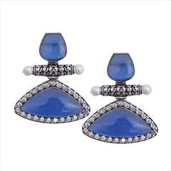 Blue color Earrings in Brass studded with CZ Diamond & Silver Rodium Polish : 1596224