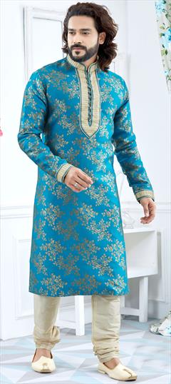 Blue color Kurta Pyjamas in Jacquard fabric with Embroidered, Resham, Thread work : 1596815