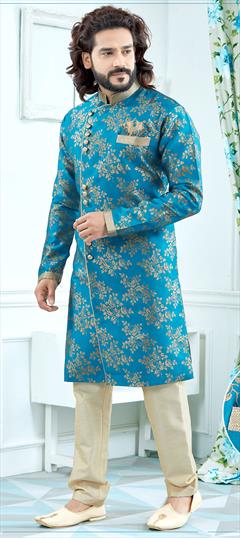 Blue color IndoWestern Dress in Jacquard fabric with Weaving work : 1596959