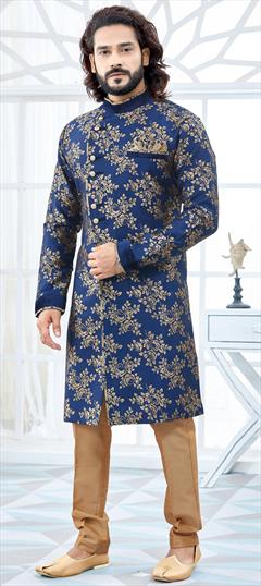 Blue color IndoWestern Dress in Jacquard fabric with Weaving work : 1596961