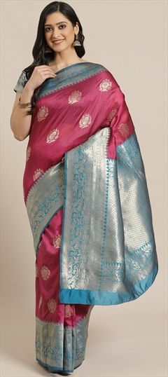 Traditional Purple and Violet color Saree in Banarasi Silk, Silk fabric with South Weaving work : 1598678
