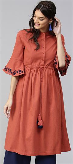 Casual Red and Maroon color Kurti in Rayon fabric with A Line, Long Sleeve Embroidered work : 1599025