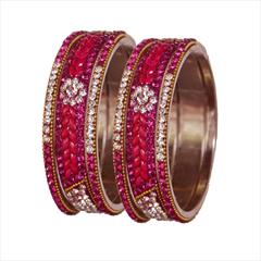 Pink and Majenta, White and Off White color Bangles in Brass studded with CZ Diamond, Kundan & Gold Rodium Polish : 1599582