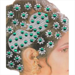 Green, Silver color Bindi in Fancy Fabric fabric with Stone work : 1599729