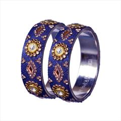 Blue color Bangles in Brass studded with CZ Diamond, Kundan & Gold Rodium Polish : 1599870