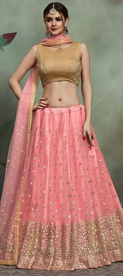 Engagement, Mehendi Sangeet Pink and Majenta color Lehenga in Net fabric with A Line Sequence work : 1599917