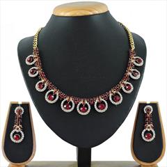 Red and Maroon color Necklace in Metal Alloy studded with CZ Diamond & Gold Rodium Polish : 1600370