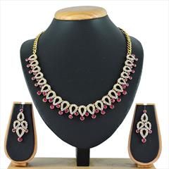 Pink and Majenta, White and Off White color Necklace in Metal Alloy studded with CZ Diamond & Gold Rodium Polish : 1600463