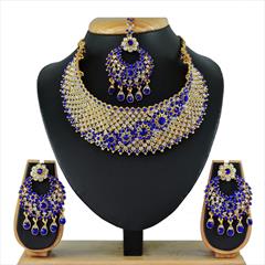 Blue, White and Off White color Necklace in Metal Alloy studded with CZ Diamond & Gold Rodium Polish : 1600591