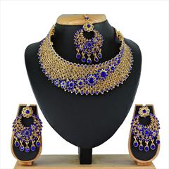 Blue color Necklace in Metal Alloy studded with CZ Diamond & Gold Rodium Polish : 1600593