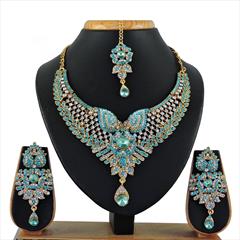 Blue, White and Off White color Necklace in Metal Alloy studded with CZ Diamond & Gold Rodium Polish : 1600657