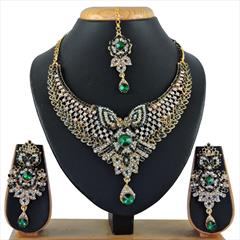 Green, White and Off White color Necklace in Metal Alloy studded with CZ Diamond & Gold Rodium Polish : 1600658