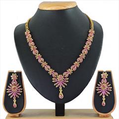 Pink and Majenta color Necklace in Metal Alloy studded with CZ Diamond & Gold Rodium Polish : 1601109