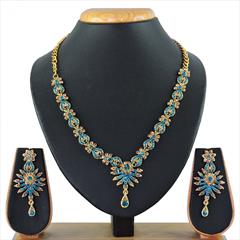 Blue color Necklace in Metal Alloy studded with CZ Diamond & Gold Rodium Polish : 1601111