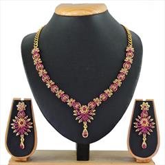 Pink and Majenta color Necklace in Metal Alloy studded with CZ Diamond & Gold Rodium Polish : 1601113