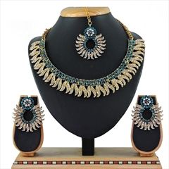 Blue color Necklace in Metal Alloy studded with CZ Diamond & Gold Rodium Polish : 1601371