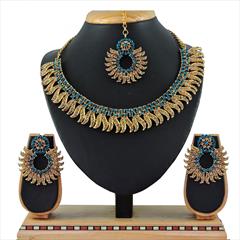 Blue color Necklace in Metal Alloy studded with CZ Diamond & Gold Rodium Polish : 1601375