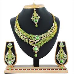 Green color Necklace in Metal Alloy studded with CZ Diamond & Gold Rodium Polish : 1601451