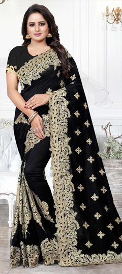 Traditional Black and Grey color Saree in Art Silk, Silk fabric with South Embroidered, Stone, Thread, Zari work : 1601956