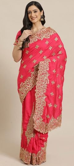 Traditional Pink and Majenta color Saree in Art Silk, Silk fabric with South Embroidered, Stone, Thread, Zari work : 1601967
