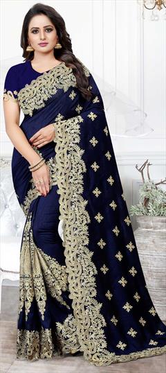 Traditional Blue color Saree in Art Silk, Silk fabric with South Embroidered, Stone, Thread, Zari work : 1601969