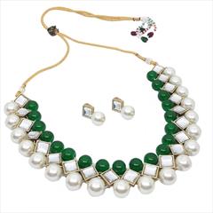 Green, White and Off White color Necklace in Copper, Metal Alloy studded with Austrian diamond, Kundan & Gold Rodium Polish : 1602007