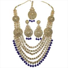 Blue color Necklace in Copper, Metal Alloy studded with Austrian diamond, Kundan & Gold Rodium Polish : 1602040