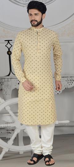 Beige and Brown color Kurta Pyjamas in Cotton, Linen fabric with Digital Print work : 1602258