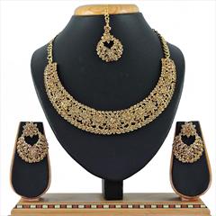 Gold color Necklace in Metal Alloy studded with CZ Diamond & Gold Rodium Polish : 1602536