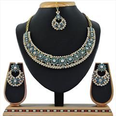 Blue color Necklace in Metal Alloy studded with CZ Diamond & Gold Rodium Polish : 1602553