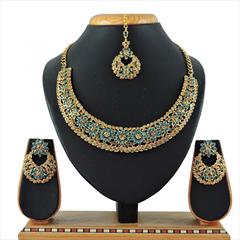 Blue color Necklace in Metal Alloy studded with CZ Diamond & Gold Rodium Polish : 1602555