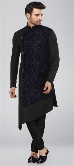 Black and Grey, Blue color Kurta Pyjamas in Art Silk fabric with Broches work : 1602585